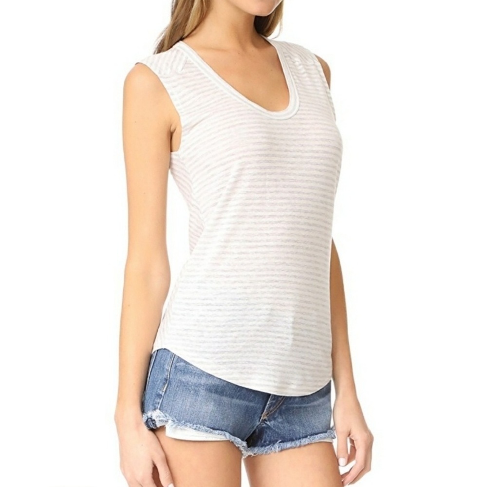 rag & bone Tank Top Sleeveless Linen Blend Two-Tone Stripes Grey White S NWT